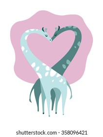 Two giraffes in love, forming a heart between their necks
