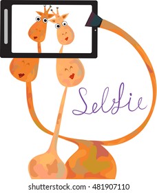 two giraffes makes selfie. EPS 10