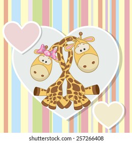 Two Giraffes on a background of heart 