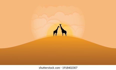 dos jirafas en una colina al atardecer