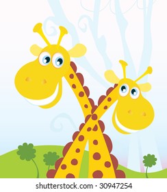 Two giraffes. Vector Illustration of funny african animals. See similar pictures in my portfolio!