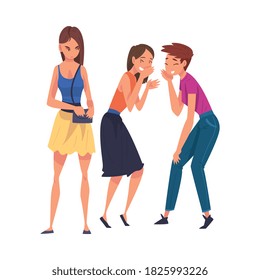 Two Girl Friends Gossiping And Giggling Behind Sad Lonely Girl Cartoon Vector Illustration On White Background