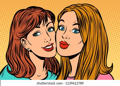 two girl girlfriends portrait. Pop art retro vector illustration kitsch vintage drawing