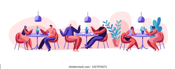 Two Girl or Pair of Female Friend Sit at Table Drink Coffee or Tea Talk Gossip. Business Woman Girlfriend Friendly Meeting and Conversation at Cafe Table. Flat Cartoon Vector Illustration