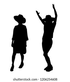 Two girl silhouettes: walk and arms raised up. Vector illustration.