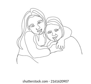 Two girl single line art illustration.