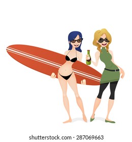 Two girlfriends in the beach