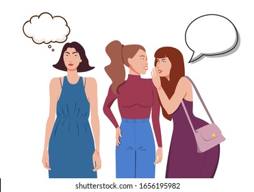 Two girlfriends gossip about a woman.Moral pressure, intrigue, bullying. Rude attitude. Person needs support.Personal boundaries. Psychology. Relationships.Office, school, college, teens, envy, eps