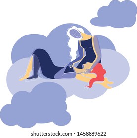 two girlfriends hug support love clouds