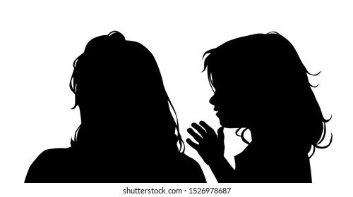 Two girlfriends silhouette. Secret. Daughter and mom silhouette. Vector illustration