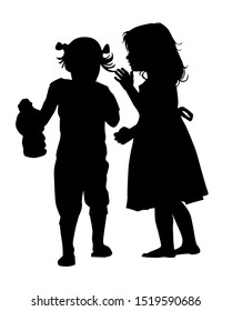 Two girlfriends silhouette. Secret. Vector illustration