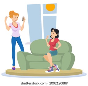 Zwei Freundinnen reden in der Nähe des Fensters. Illustrationskonzept für mobile Website und Internetentwicklung.