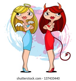 two girls angel and the devil. Can be used separately as they are placed in different layers