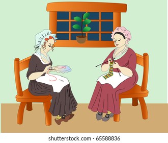 two girls bind and sew