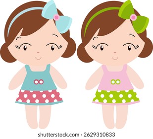 two girls with a bow on their head without background