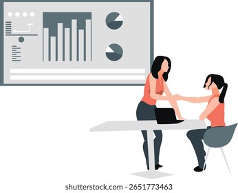 Two girls with bright smiles, dressed in casual clothes, shake hands warmly, expressing friendship and trust.