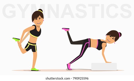 Two girls in bright tracksuits gymnastics