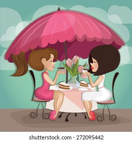 Two Girls Cafe Drinking Coffee Cafe Stock Vector (Royalty Free ...