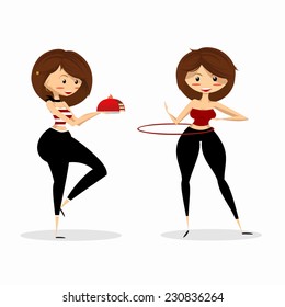 Two girls with a cake and a hula-hoop