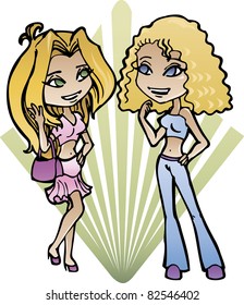 Two girls in cartoon style