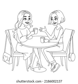 dos chicas conversando en una mesa en un café