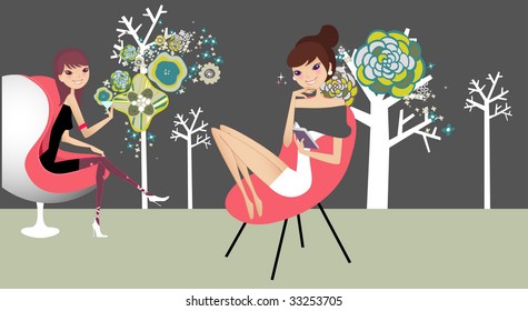 two girls chilling and having drinks