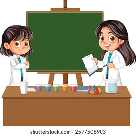 Two girls conducting experiments at a desk