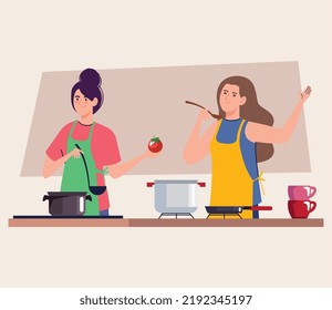 dos niñas cocinando en la cocina