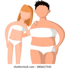 Two girls of different physiques on a transparent background