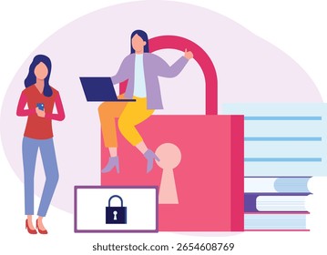 Two girls diligently work on their devices, each engrossed in tasks. One types on a laptop while the other focuses on a tablet, surrounded by books and stationery in a cozy, sunlit room.