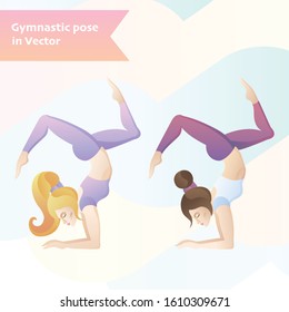 Two girls doing gymnastics. Yoga Pose - The Scorpion Asana. Vector illustration of two female figures on Yoga classes.