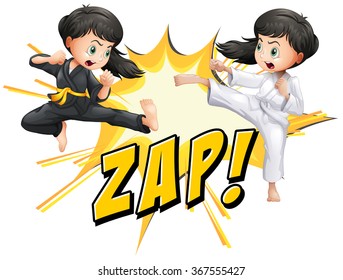 Two girls doing martial arts illustration