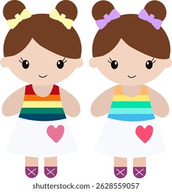 two girls in dress with heart flat vector no background