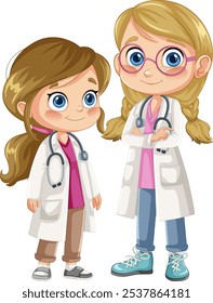 Two girls dressed as doctors with stethoscopes