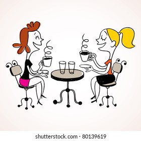 two girls drinking coffee