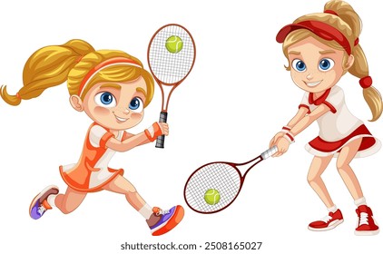 Two girls enjoying a tennis match