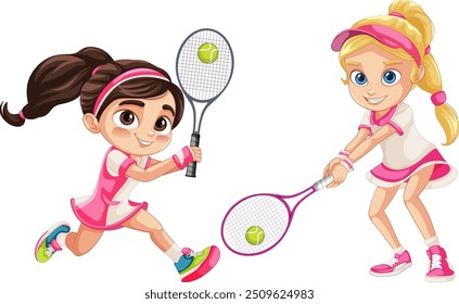 Two girls enjoying a tennis match