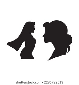 Dos niñas frente a frente de la silueta de arte vectorial.