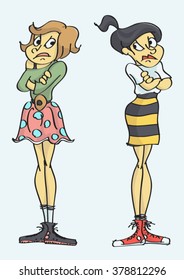 Two girls in a fight, do not want to talk to each other.