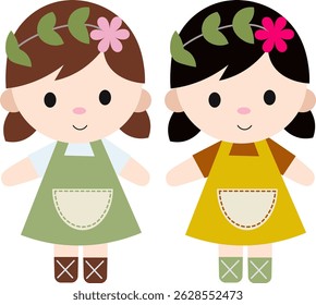 two girls flat vector no background