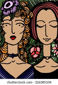 Two girls with flowers 