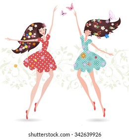 Two girls with flowers on her head