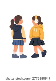 Two girls full body on white background, vector illustration