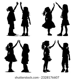 two girls giving high five silhouette set