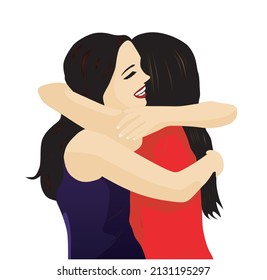 dos chicas abrazando el diseño vectorial en fondo blanco
