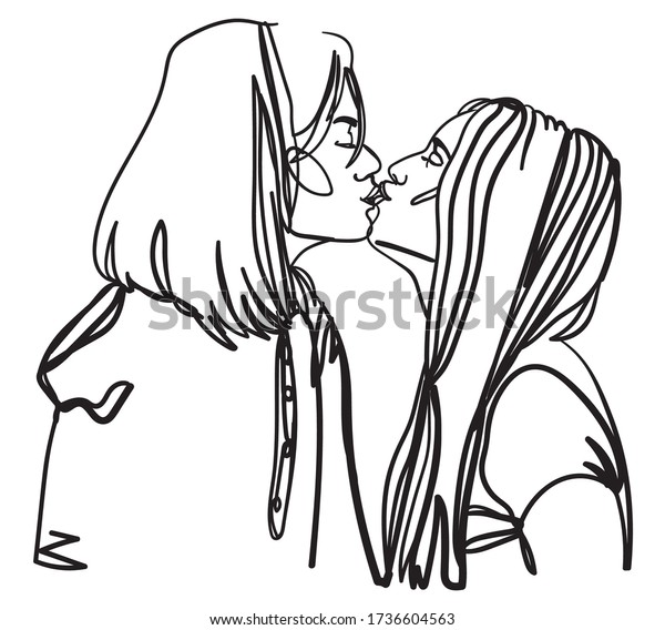 Two Girls Kiss Each Other One Stock Vector Royalty Free 1736604563 Shutterstock 0549