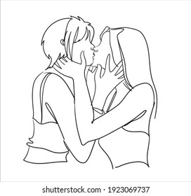 Two girls kissing.Vector illustration with a single line