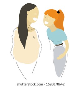 The two girls laugh. Vector illustration in flat style