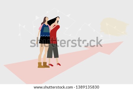 Two girls looking to the future and making decisions for themselves. Modern everyday life concept. 
