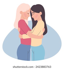 Two girls are in love with each other, vector illustration